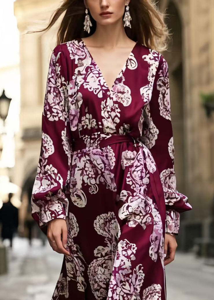 Beautiful Mulberry Print Silk Long Dress Spring