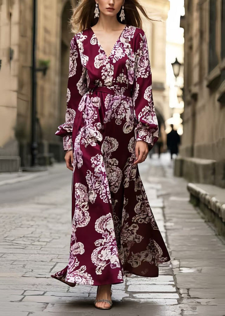 Beautiful Mulberry Print Silk Long Dress Spring