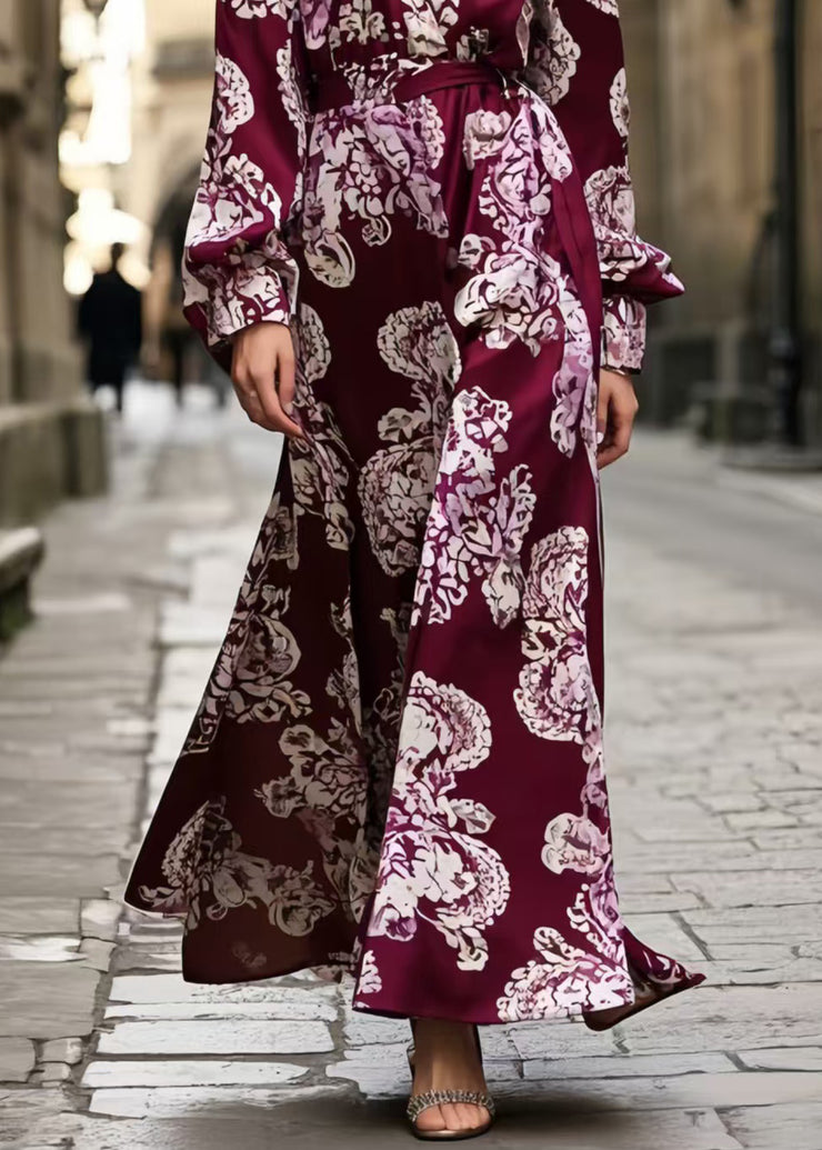 Beautiful Mulberry Print Silk Long Dress Spring