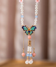 Beautiful Multicolor Alloy Pearl Resin Colored Glaze Floral Tassel Kids Pendant Necklace