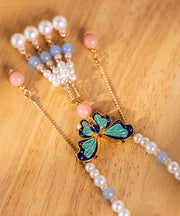 Beautiful Multicolor Alloy Pearl Resin Colored Glaze Floral Tassel Kids Pendant Necklace