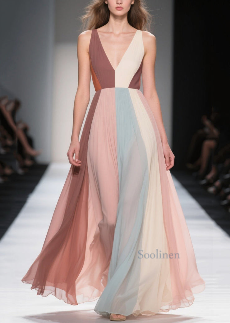 Beautiful Multicolour Exra Large Hem Patchwork Chiffon Dress Summer