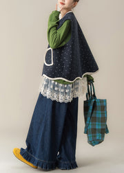 Beautiful Navy Print Vest T Shirt And Pants Cotton Three Pieces Set Fall