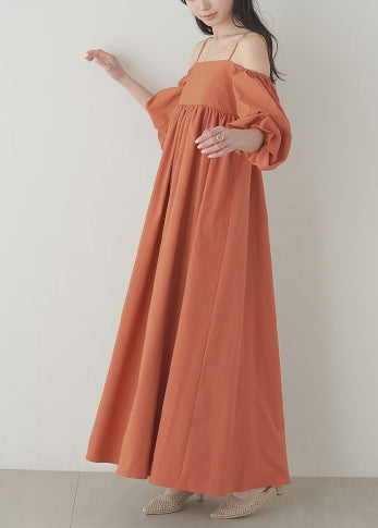 Beautiful Orange Cold Shoulder Cotton Vestidos Dresses Summer