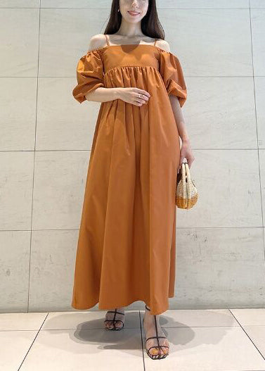 Beautiful Orange Cold Shoulder Cotton Vestidos Dresses Summer