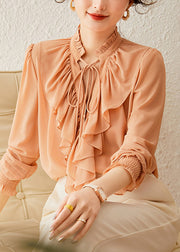 Beautiful Orange Stand Collar Tops Lantern Sleeve