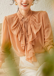 Beautiful Orange Stand Collar Tops Lantern Sleeve