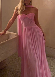 Beautiful Pink Bustier Top Tulle Strapless Evening Dress Summer