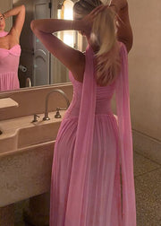 Beautiful Pink Bustier Top Tulle Strapless Evening Dress Summer