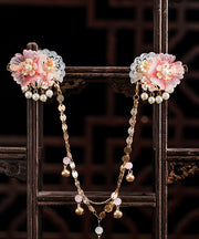 Beautiful Pink Copper Alloy Pearl Resin Chain Peony Girls Hairpin