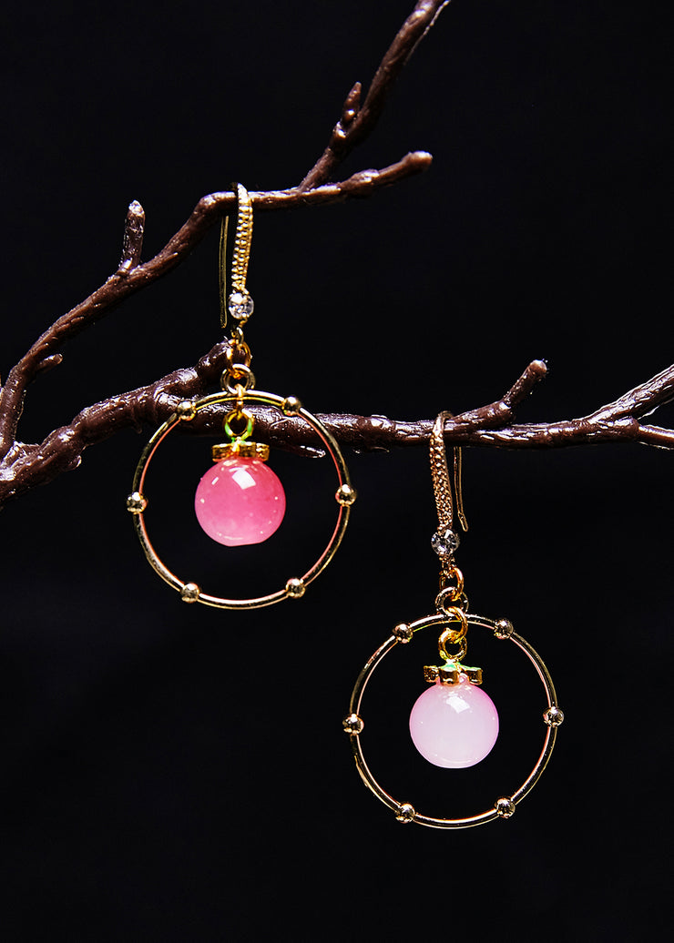 Beautiful Pink Crystal Circular Gilding Drop Earrings