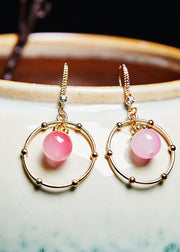 Beautiful Pink Crystal Circular Gilding Drop Earrings