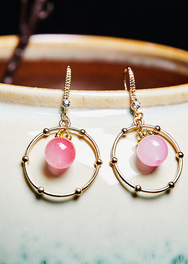 Beautiful Pink Crystal Circular Gilding Drop Earrings