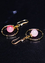 Beautiful Pink Crystal Circular Gilding Drop Earrings