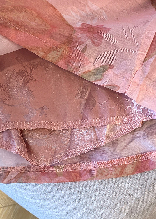 Beautiful Pink Elastic Waist Print Silk Shorts Summer