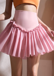Beautiful Pink High Waist Ruffled Sports Skirts Summer