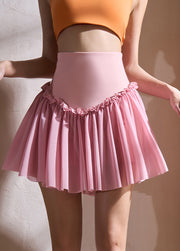 Beautiful Pink High Waist Ruffled Sports Skirts Summer