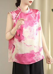 Beautiful Pink Mandarin Collar Tie Dye Silk Top Sleeveless