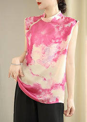 Beautiful Pink Mandarin Collar Tie Dye Silk Top Sleeveless