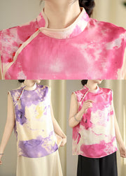 Beautiful Pink Mandarin Collar Tie Dye Silk Top Sleeveless