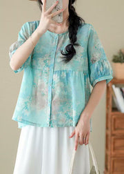 Beautiful Pink O Neck Print Patchwork Cotton Shirts Summer