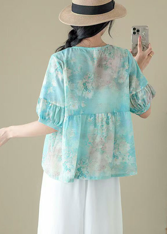 Beautiful Pink O Neck Print Patchwork Cotton Shirts Summer