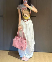 Beautiful Pink Rivet Solid Durable Faux Leather Shoulder Bags