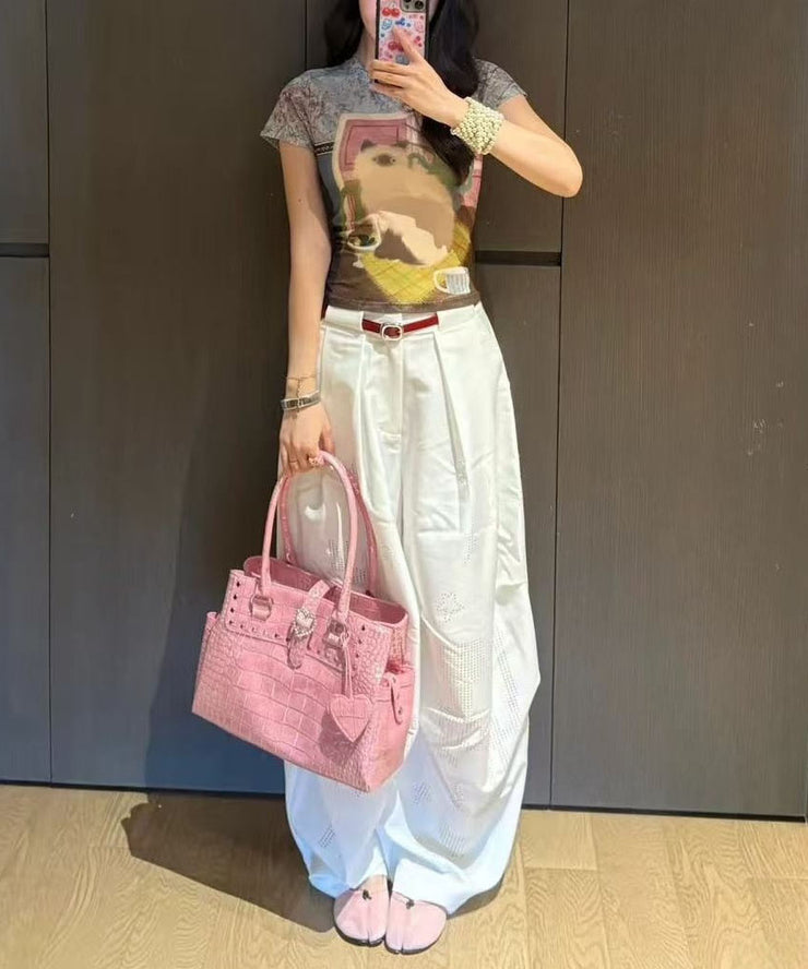 Beautiful Pink Rivet Solid Durable Faux Leather Shoulder Bags