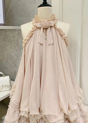Beautiful Pink Ruffled Lace Tulle Mini Dress Sleeveless