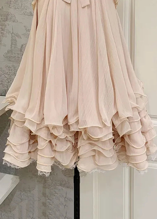 Beautiful Pink Ruffled Lace Tulle Mini Dress Sleeveless