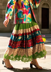 Beautiful Polychrome Hollow Out Exra Large Hem Lace Skirt Spring