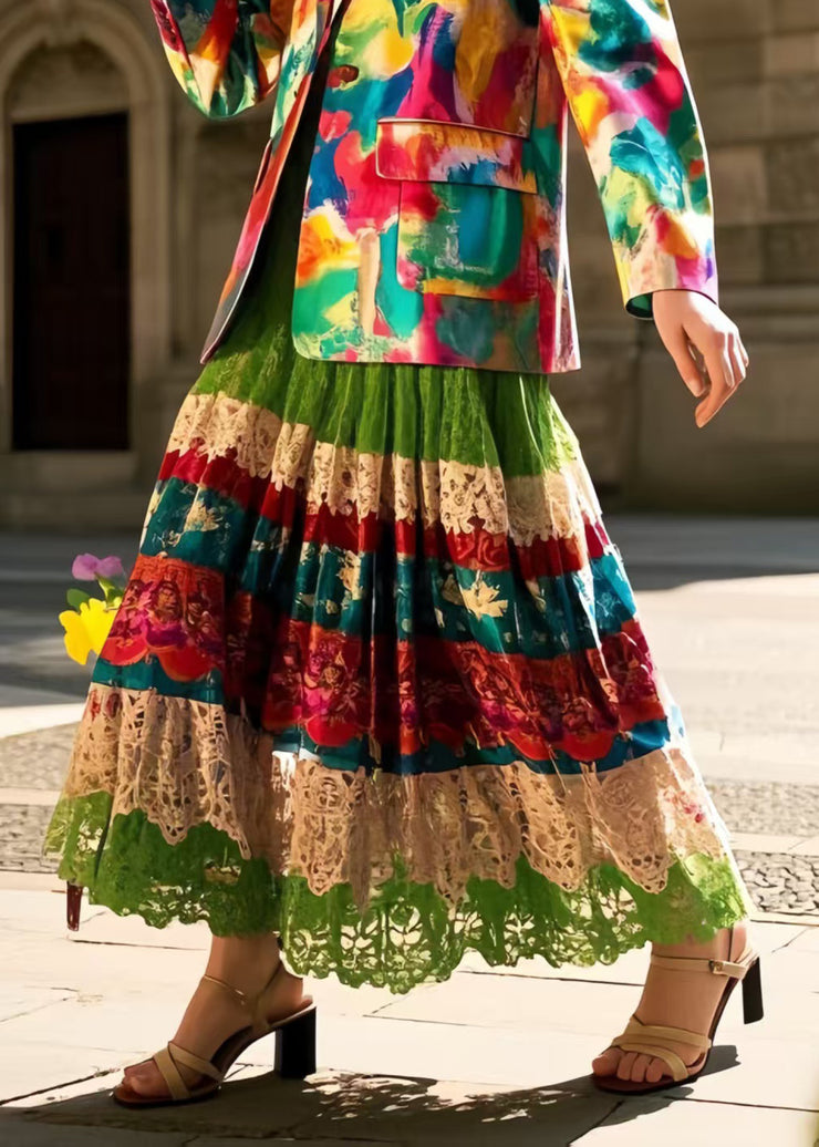 Beautiful Polychrome Hollow Out Exra Large Hem Lace Skirt Spring