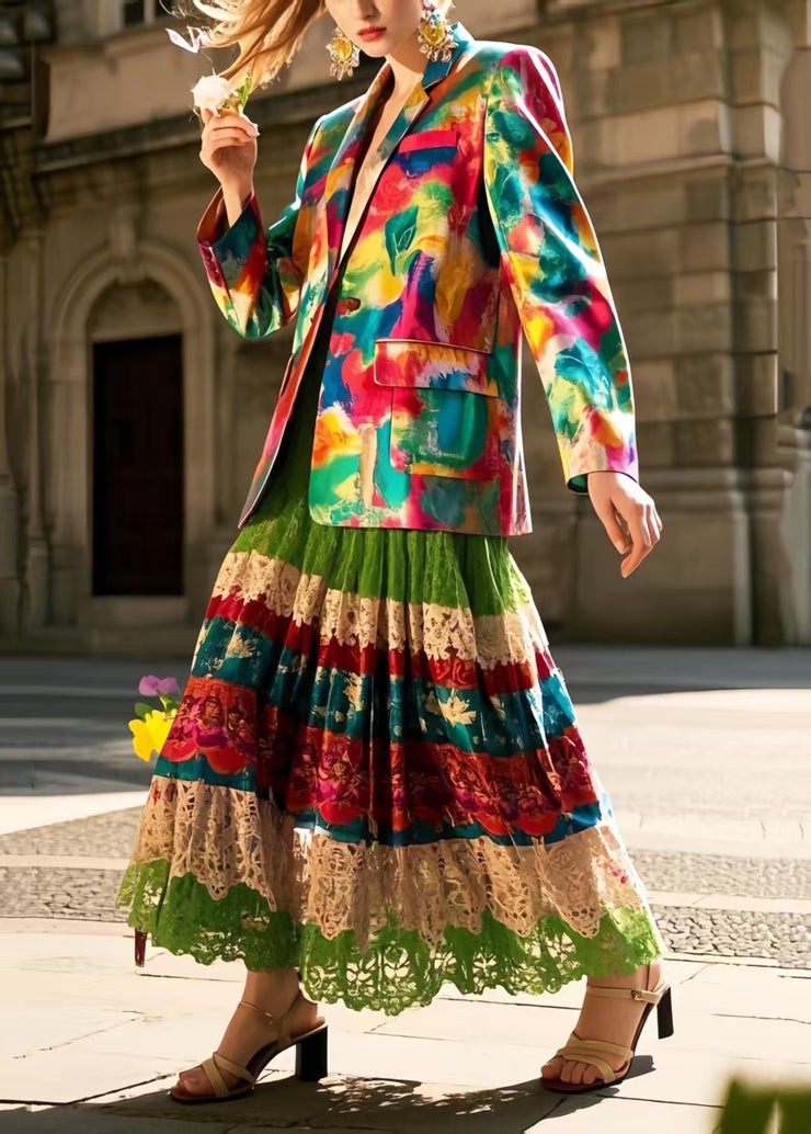 Beautiful Polychrome Hollow Out Exra Large Hem Lace Skirt Spring