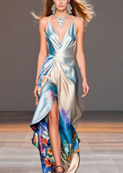 Beautiful Print Asymmetrical Design Backless Vestidos Dress Summer