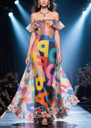 Beautiful Print Cold Shoulder Chiffon Holiday Dress Summer