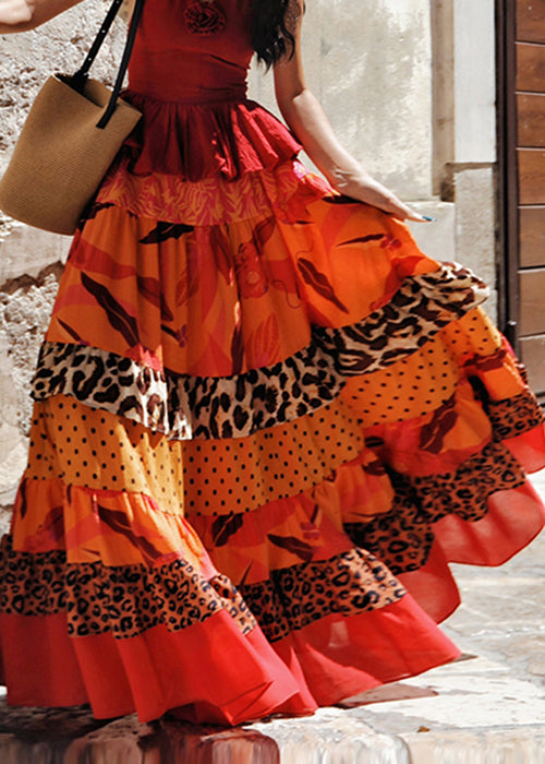 Beautiful Print Elastic Waist Patchwork Cotton Exra Large Hem Skirts Summer