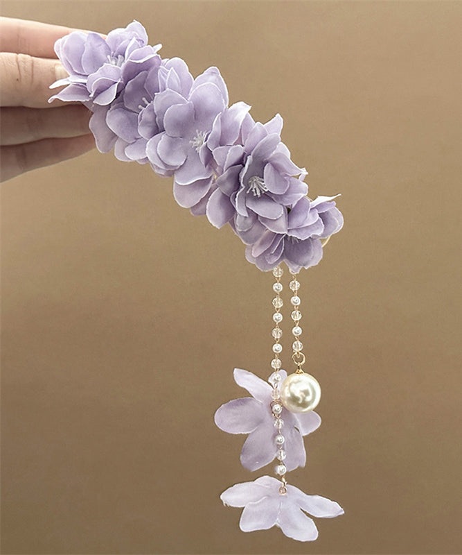 Beautiful Purple Alloy Floral Pearl Beading Tassel Hairpin