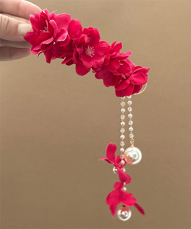 Beautiful Purple Alloy Floral Pearl Beading Tassel Hairpin