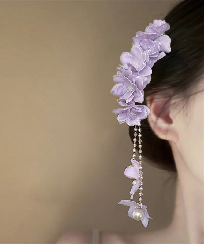 Beautiful Purple Alloy Floral Pearl Beading Tassel Hairpin