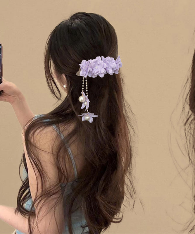 Beautiful Purple Alloy Floral Pearl Beading Tassel Hairpin