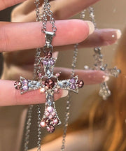 Beautiful Purple Alloy Zircon Cross Lariat Necklace