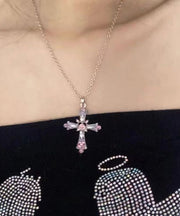 Beautiful Purple Alloy Zircon Cross Lariat Necklace