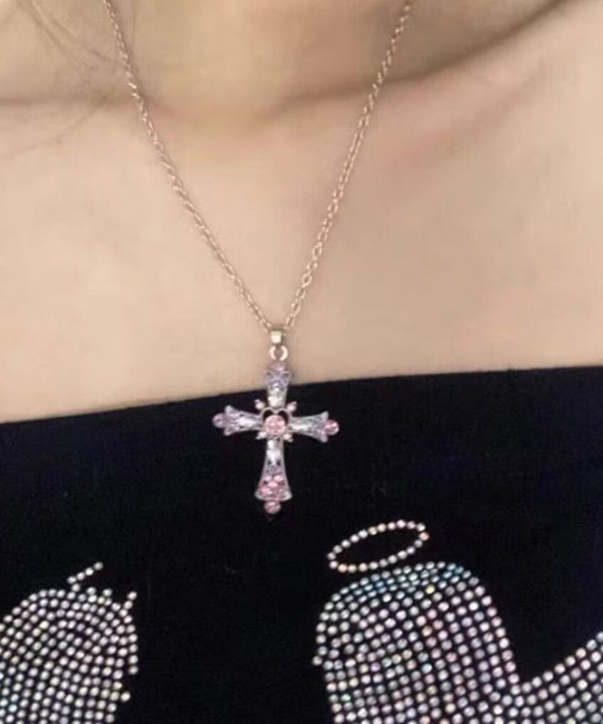 Beautiful Purple Alloy Zircon Cross Lariat Necklace