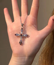 Beautiful Purple Alloy Zircon Cross Lariat Necklace