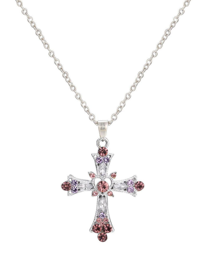 Beautiful Purple Alloy Zircon Cross Lariat Necklace