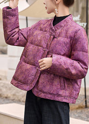 Beautiful Purple Jacquard Patchwork Fox Fur Duck Down Jackets Winter
