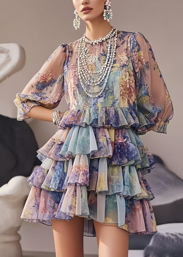 Beautiful Purple Ruffles Print Chiffon Party Dresses Summer