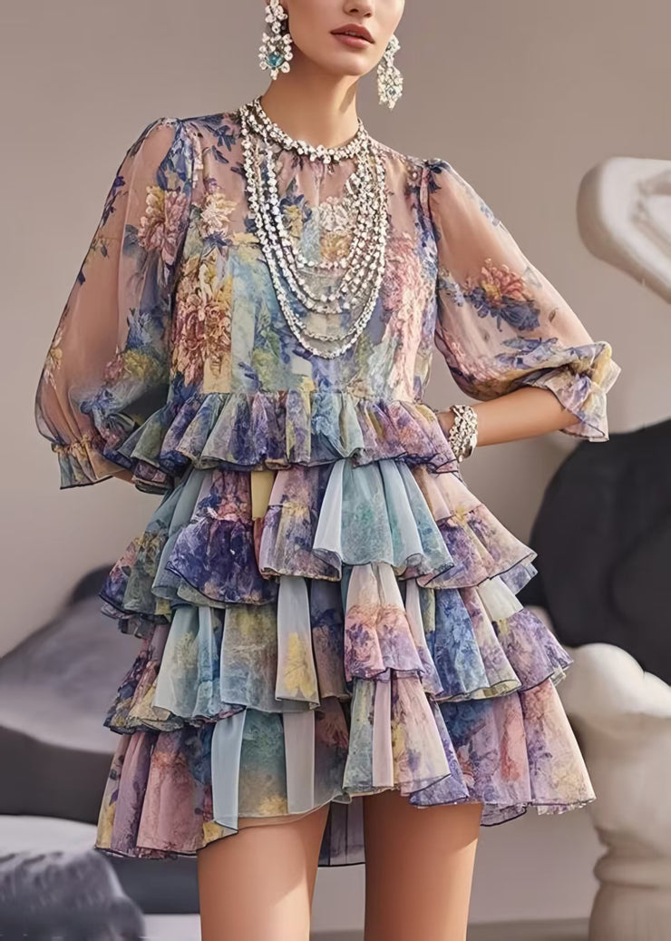 Beautiful Purple Ruffles Print Chiffon Party Dresses Summer