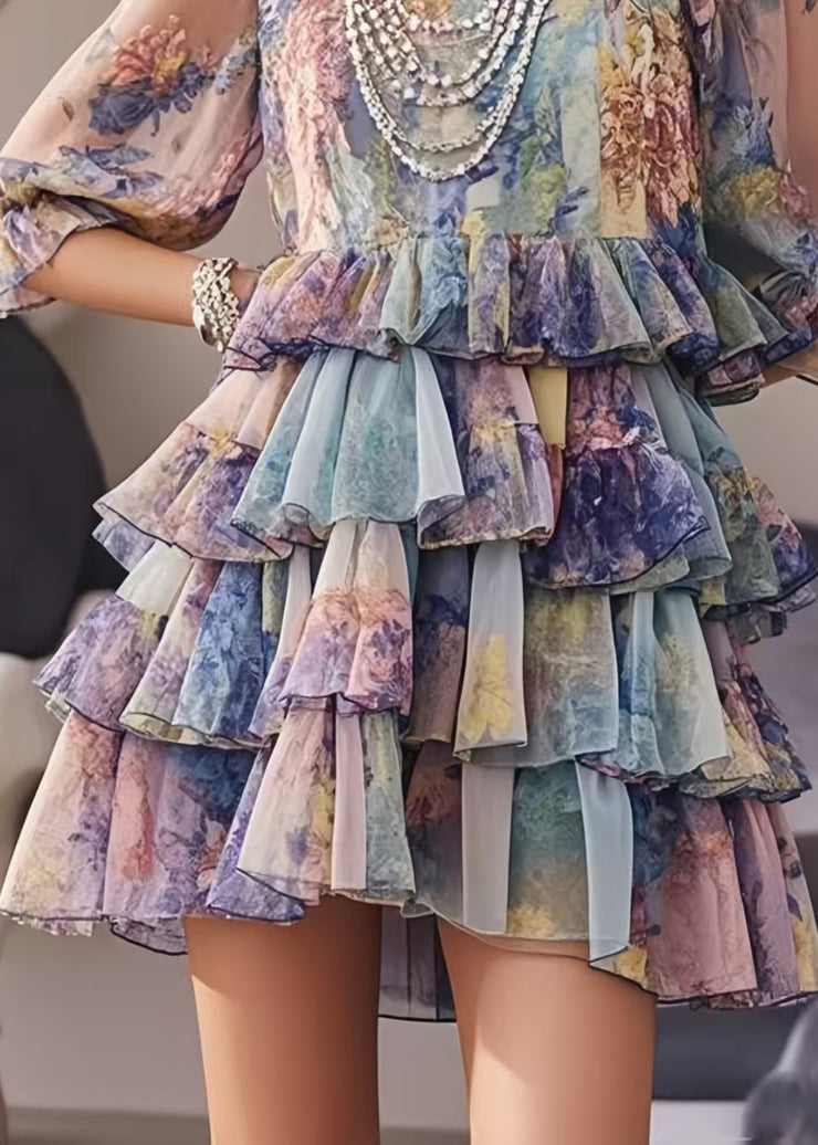 Beautiful Purple Ruffles Print Chiffon Party Dresses Summer