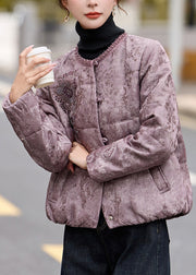 Beautiful Purple Sequins Nail Bead Fine Cotton Filled Jacket In Winter